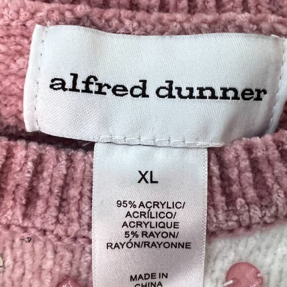 Chenille Argyle Sweater Pink Gray White Size XL Cozy Y2K Grandma Core - Picture 5 of 9